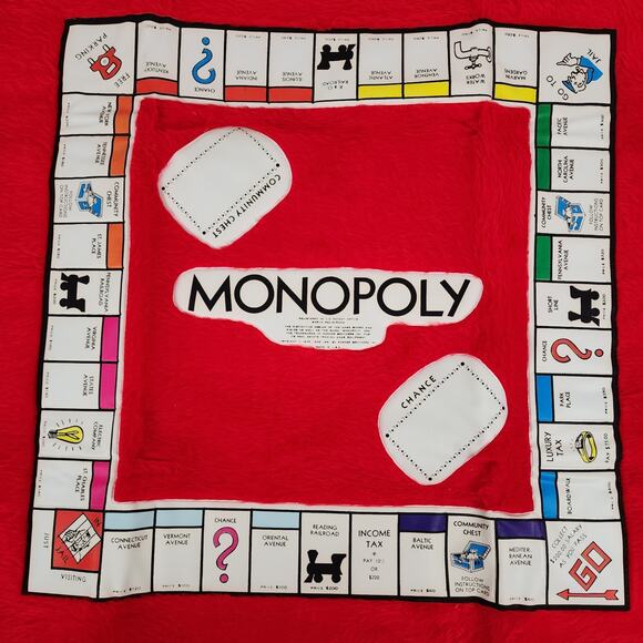 Vintage Monopoly Faux Fur Rug FAO Schwarz Vinyl Game Board 29"x29" 1960s 1970s - Picture 1 of 9